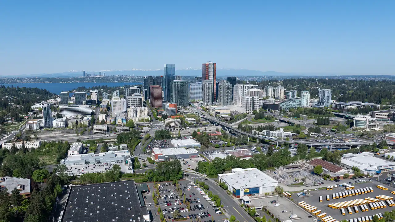 Aerial view of the downtown Bellevue skyline
