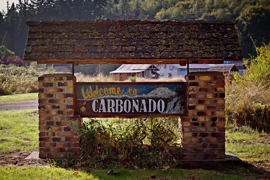 Welcome sign at the entrance to Carbonado, Washington