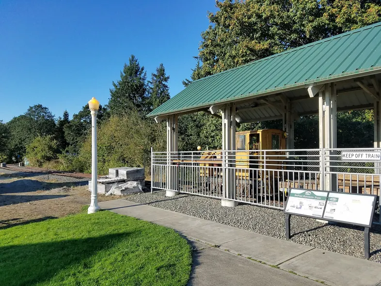 Historic narrow-gauge dynamite train exhibit in DuPont, Washington