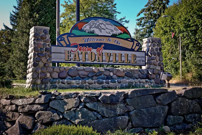 Welcome sign at the entrance to Eatonville, Washington