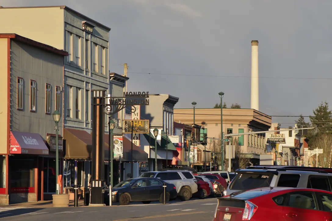 Main Street in downtown Monroe, Washington, looking east