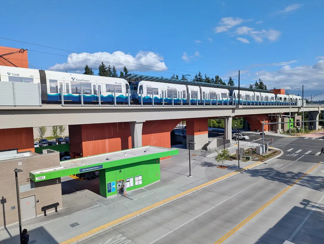 Mountlake Terrace light rail station seen from the adjacent parking garage