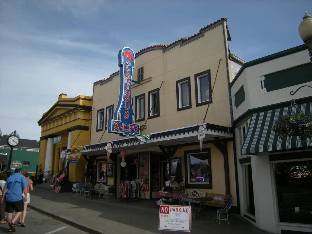 Historic storefronts on First Street in Snohomish, Washington