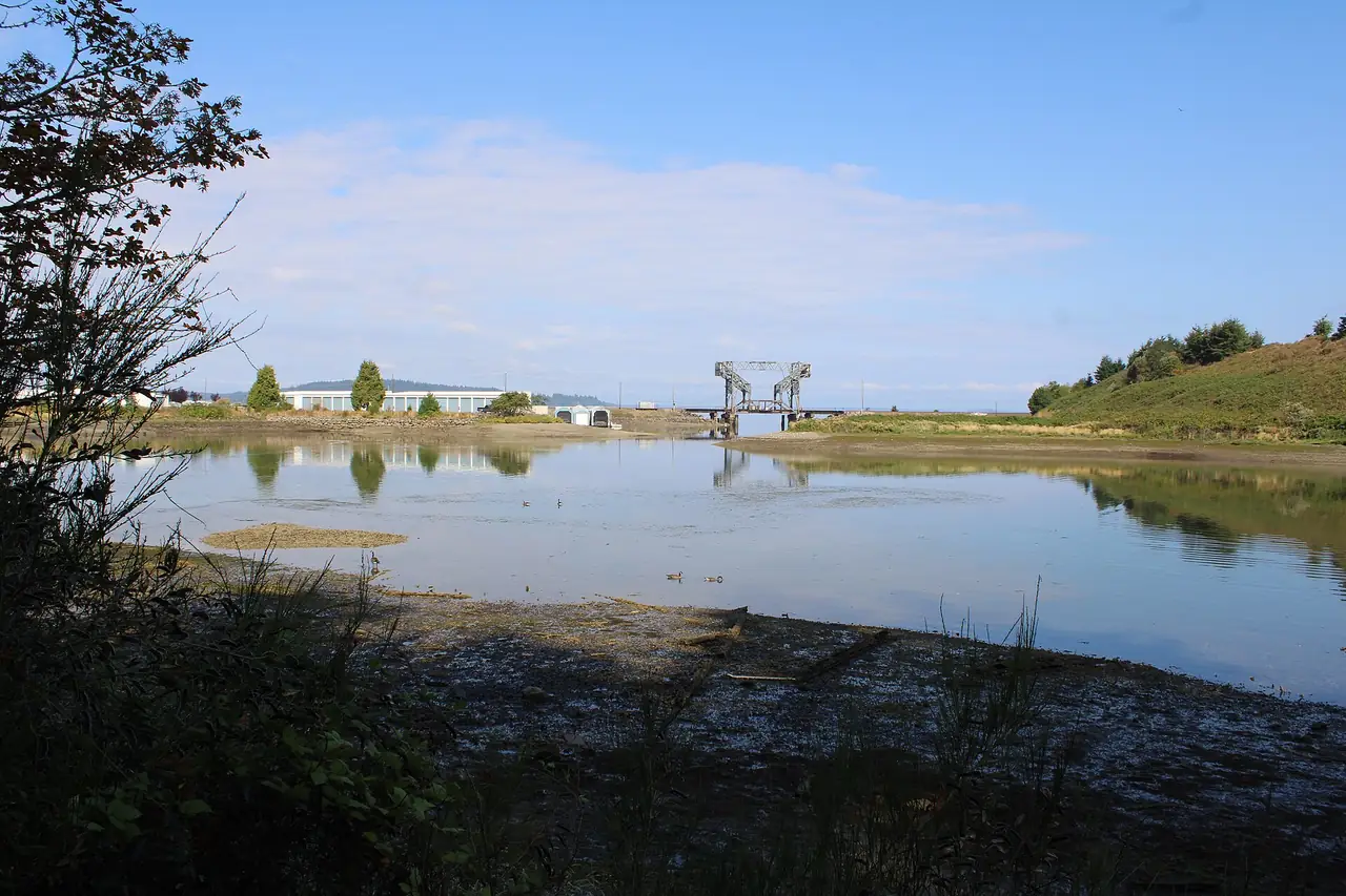 Chambers Creek entering Puget Sound at Chambers Bay in University Place, Washington